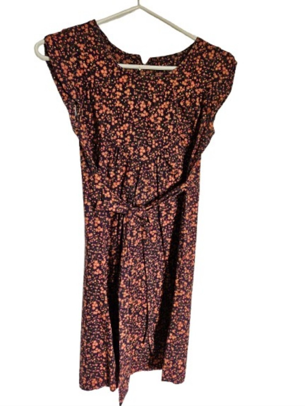 Floral Tie-Waist Mini Dress in Black with Orange Floral Print